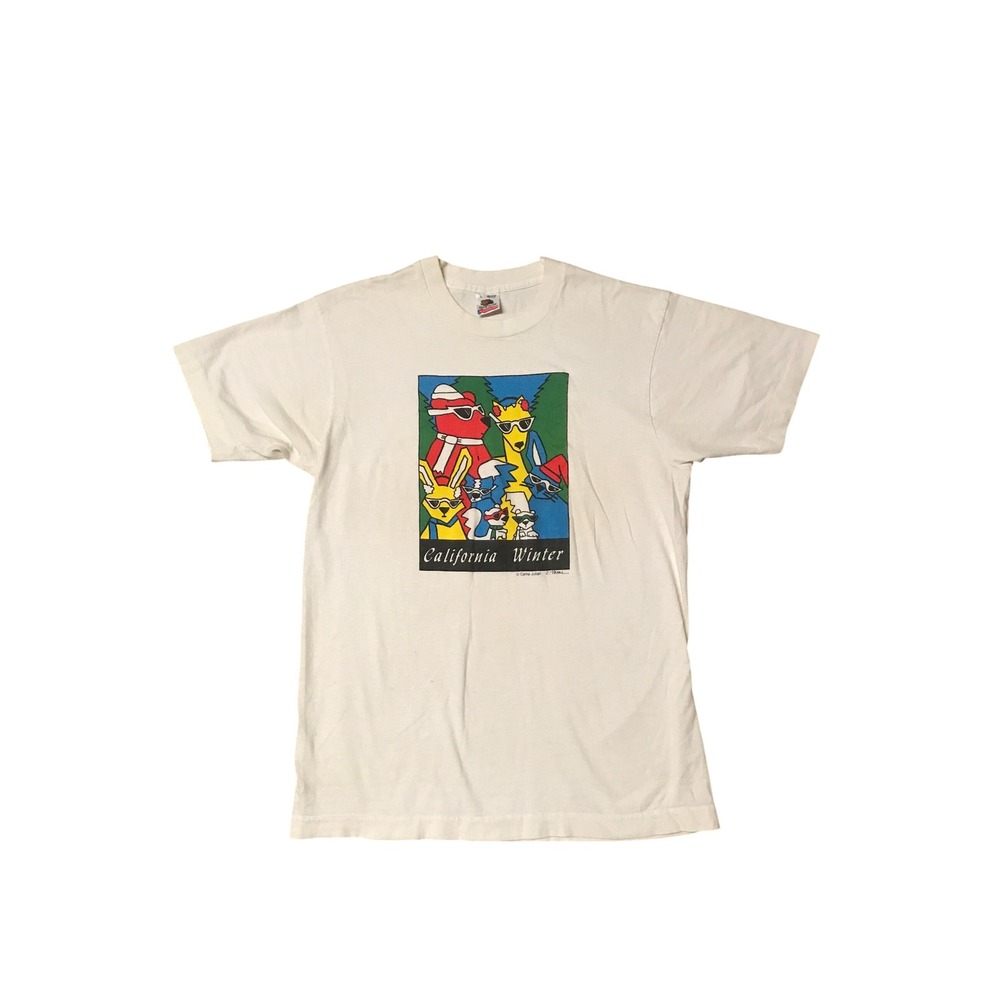 Vintage California Winter Camp Julian Art T-Shirt Single Stitch White Large USA